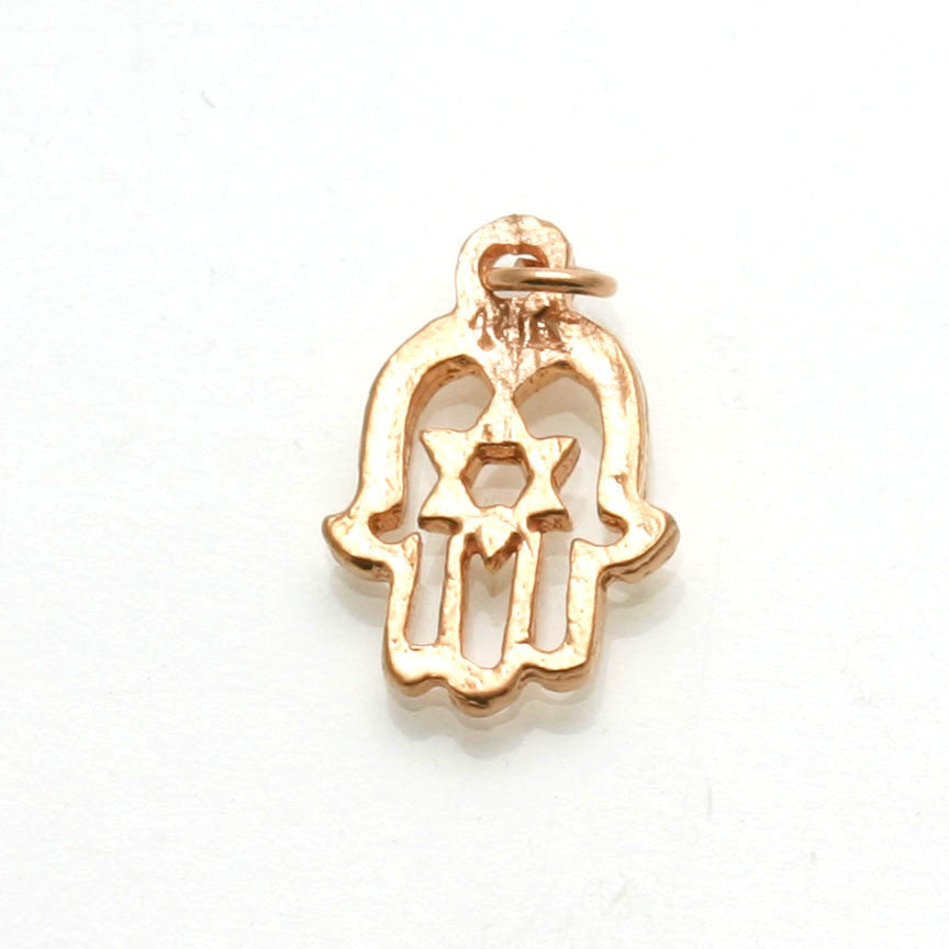 14k Rose Gold Hamsa Star of David Pendant - JewelryJudaica