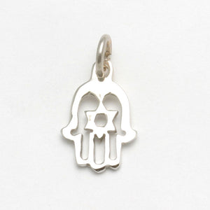 14k White Gold Hamsa Star of David Pendant Small - JewelryJudaica