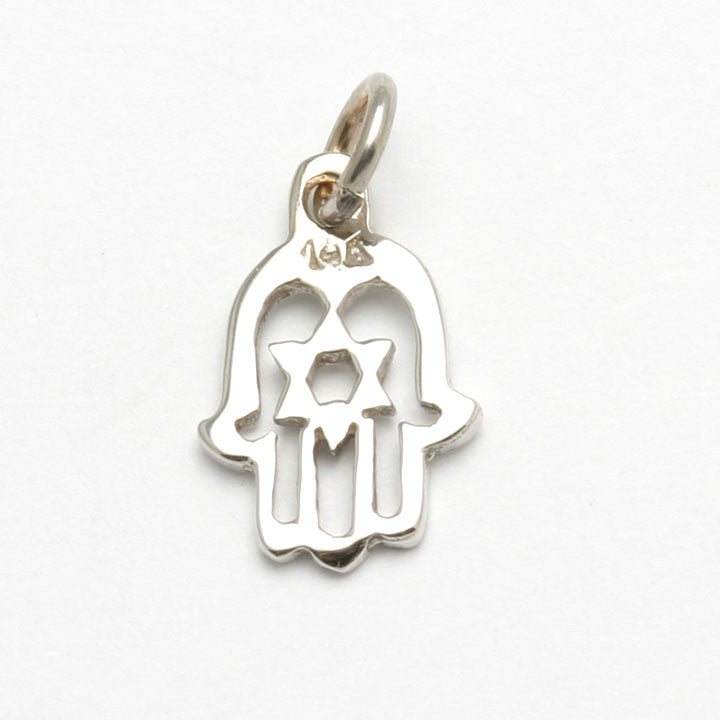 14k White Gold Hamsa Star of David Pendant Small - JewelryJudaica