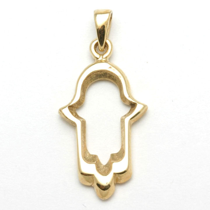 14k Yellow Gold Hamsa Outline Pendant Modern - JewelryJudaica