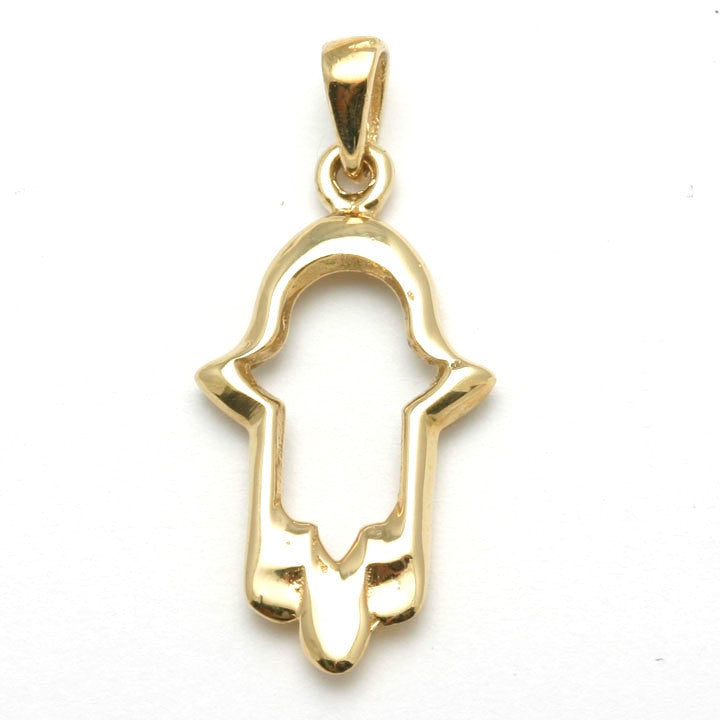 14k Yellow Gold Hamsa Outline Pendant Modern - JewelryJudaica