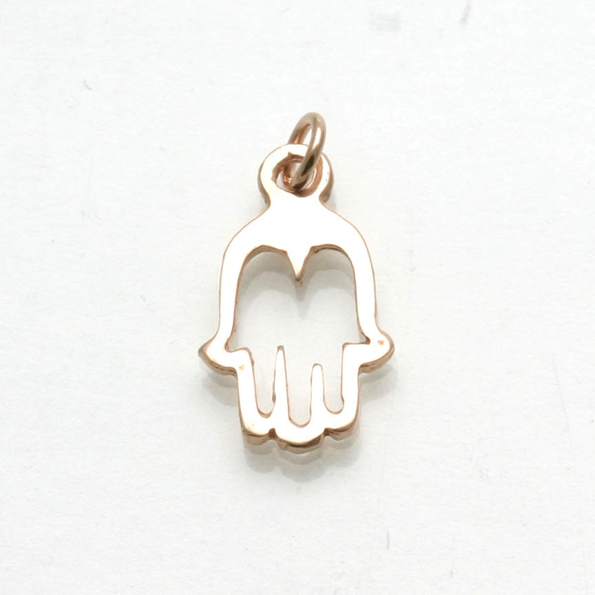 14k Rose gold Hamsa Outline Pendant Small - JewelryJudaica