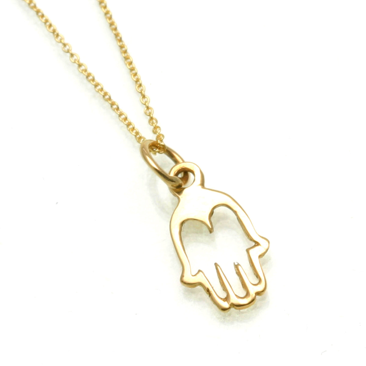 14k Yellow gold Hamsa hand Necklace Petite - JewelryJudaica