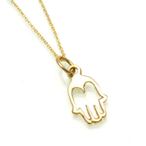 14k Yellow gold Hamsa hand Necklace Petite - JewelryJudaica