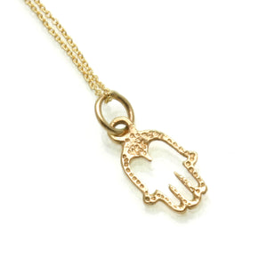 14k Yellow gold Hamsa hand Necklace Petite - JewelryJudaica