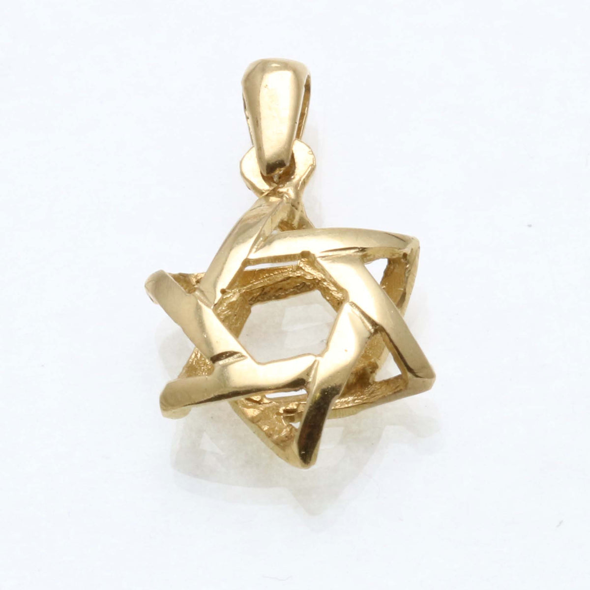 14k Yellow gold Woven 3D Jewish Star of David Pendant - JewelryJudaica