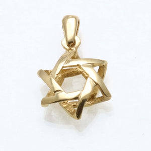 14k Yellow gold Woven 3D Jewish Star of David Pendant - JewelryJudaica