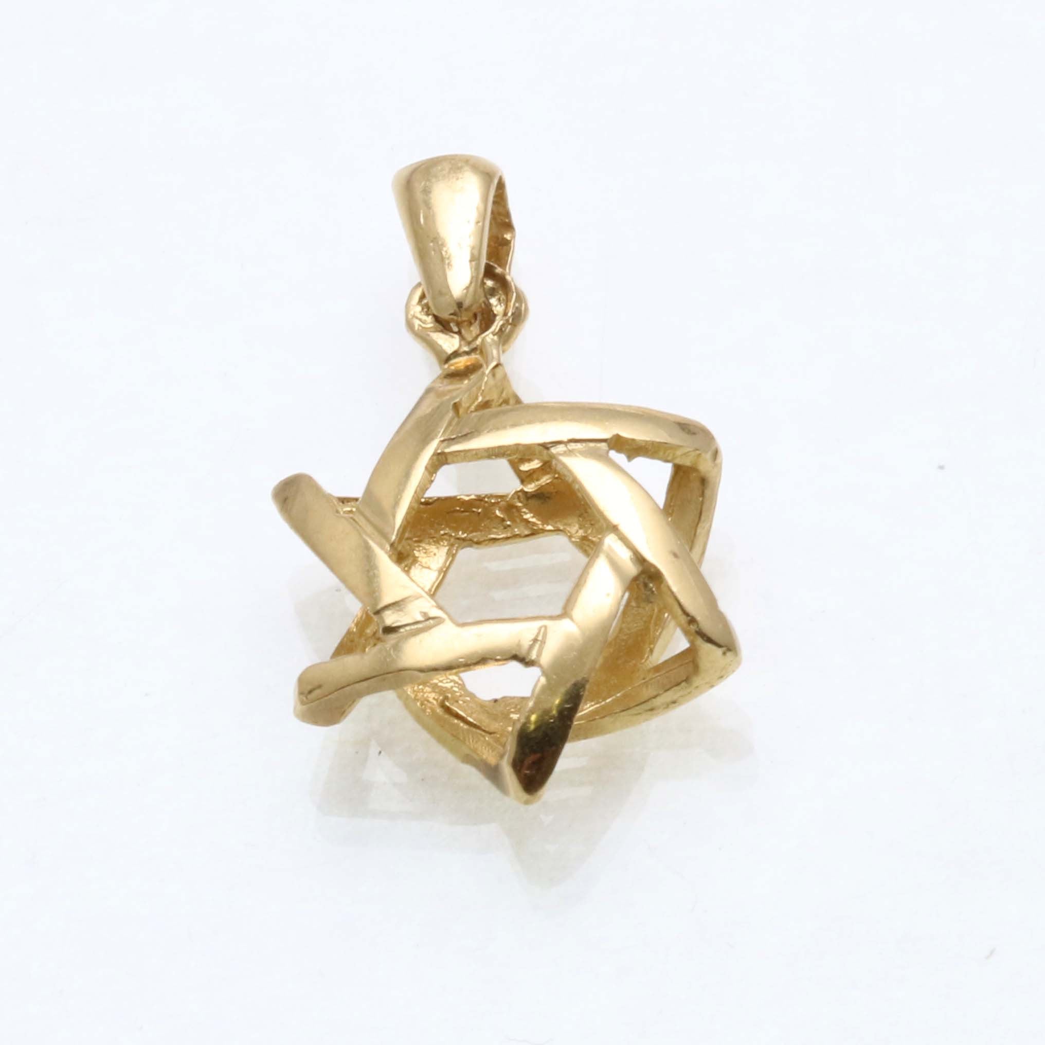 14k Yellow gold Woven 3D Jewish Star of David Pendant - JewelryJudaica