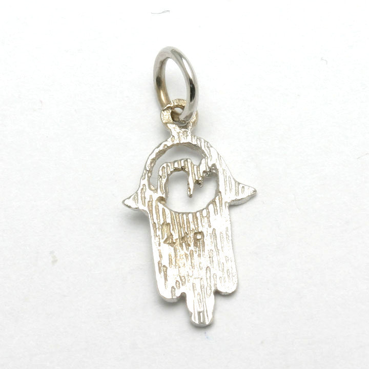 14k White Gold Hamsa Pendant Chai Small - JewelryJudaica