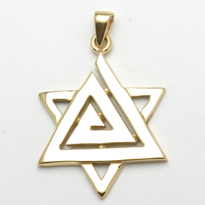 14k Yellow Gold Star of David Pendant Geometric - JewelryJudaica