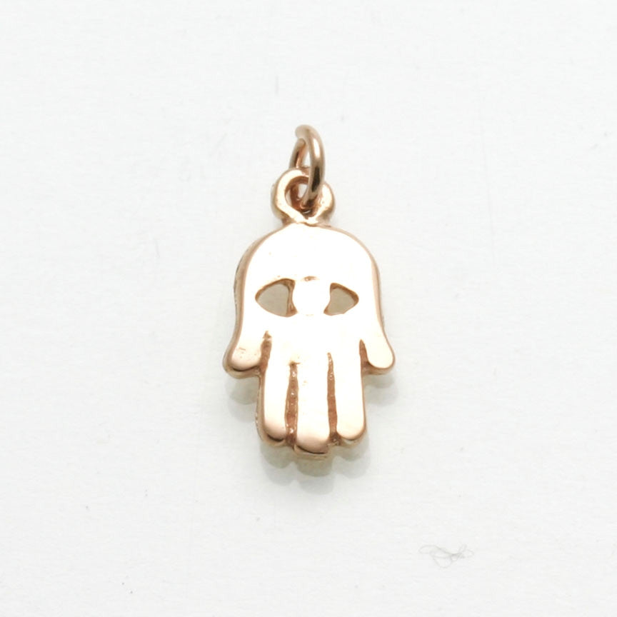 14k Rose Gold Hamsa Hand Evil Eye Pendant Small - JewelryJudaica