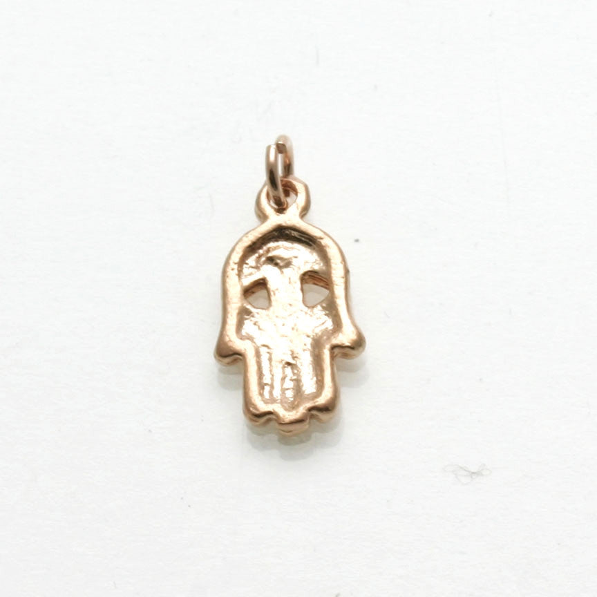 14k Rose Gold Hamsa Hand Evil Eye Pendant Small - JewelryJudaica