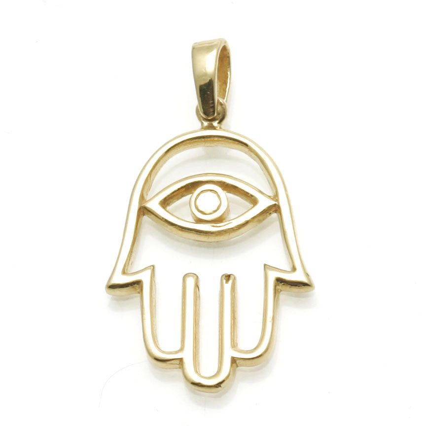 14k Yellow gold Hamsa Evil Eye Pendant