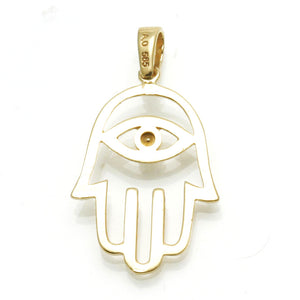 14k Yellow gold Hamsa Evil Eye Pendant - JewelryJudaica
