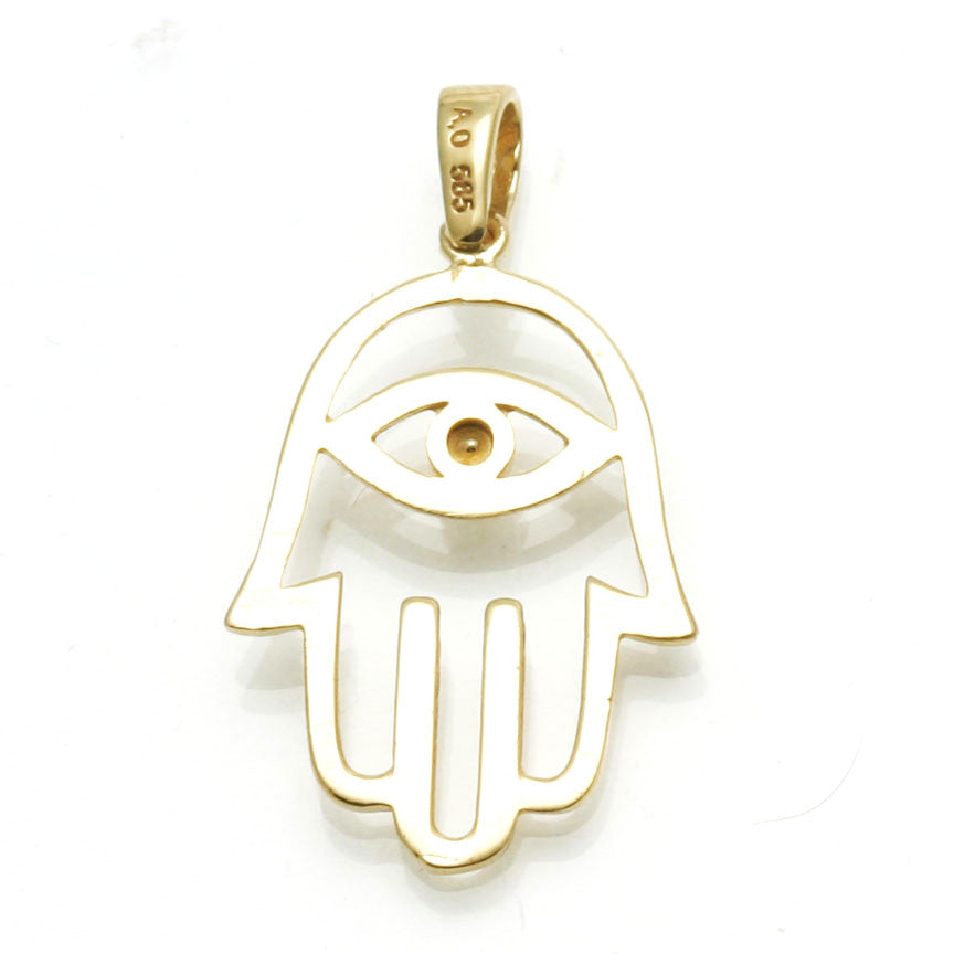 14k Yellow gold Hamsa Evil Eye Pendant - JewelryJudaica
