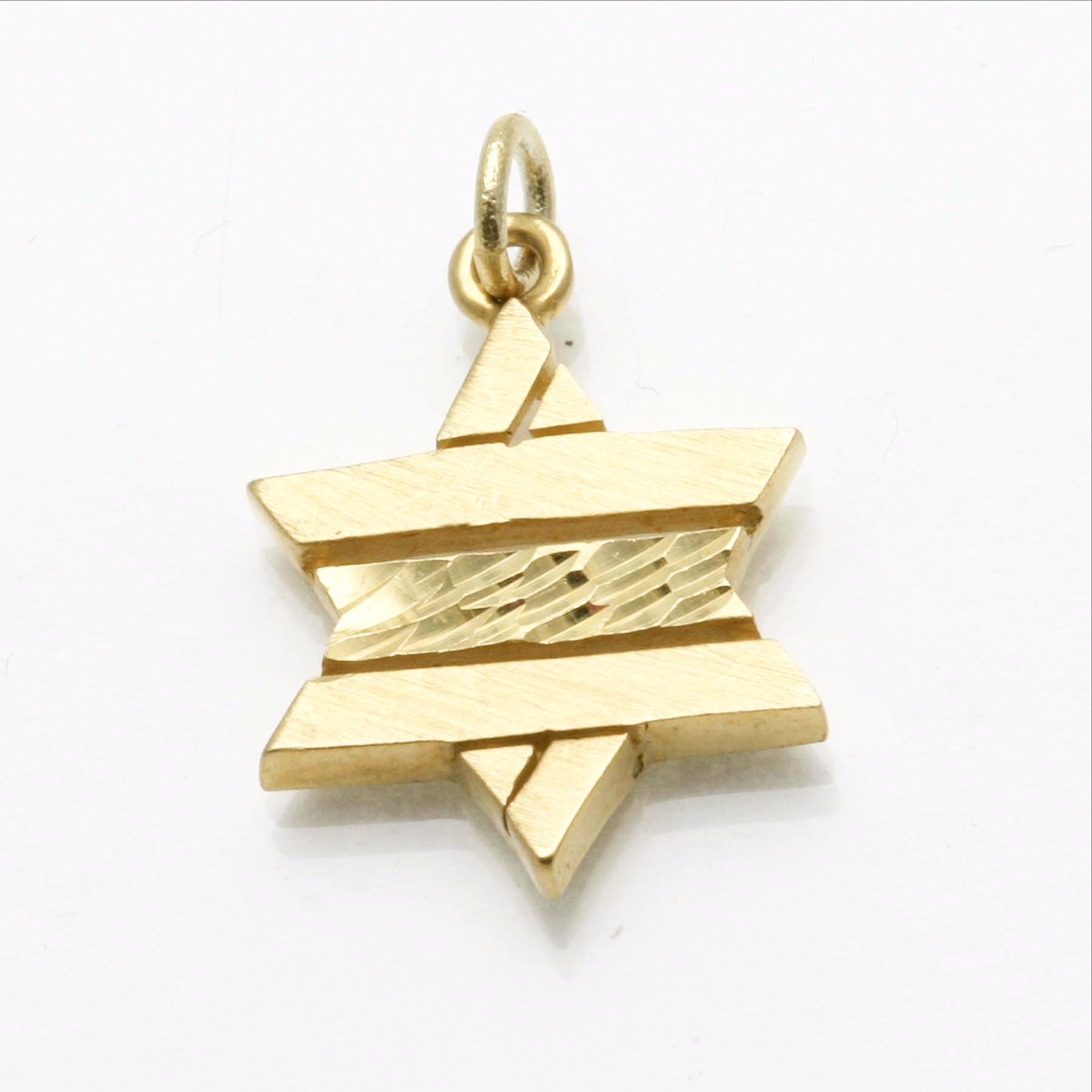 14k Yellow Gold Striped Jewish Star of David Pendant - JewelryJudaica