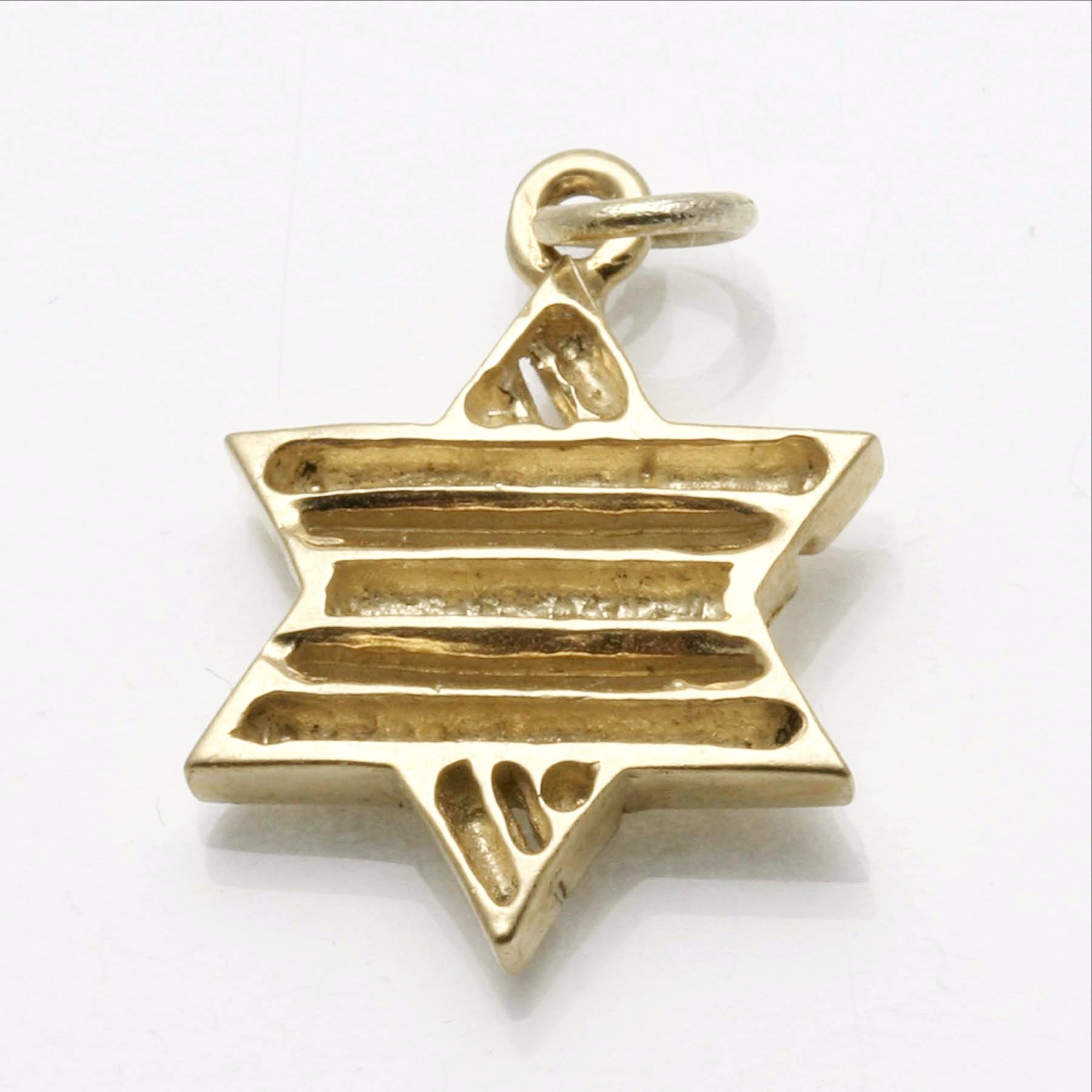 14k Yellow Gold Striped Jewish Star of David Pendant - JewelryJudaica