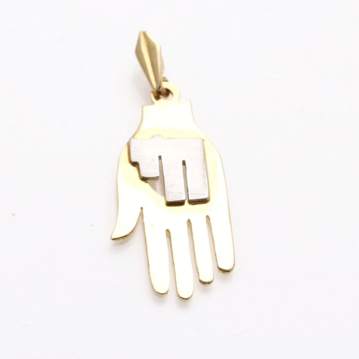 14k two tone Hamsa Chai Pendant - JewelryJudaica