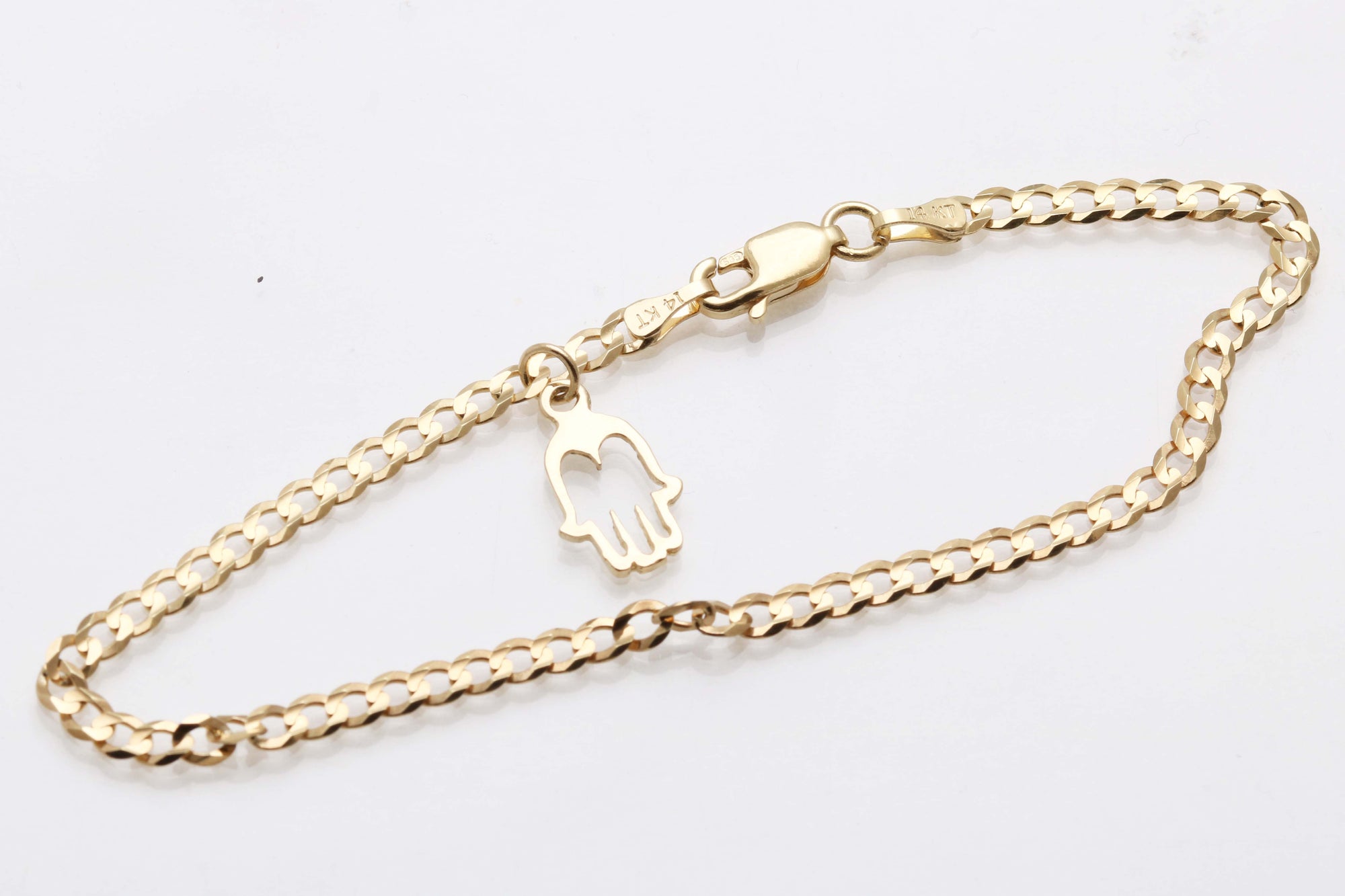 14k Yellow Gold Hamsa Bracelet Curb Link