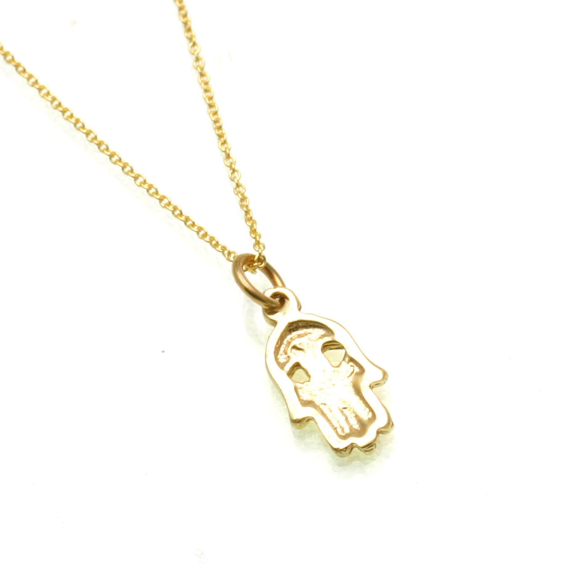 14k Yellow Gold Hamsa Hand Evil Eye Petite Necklace - JewelryJudaica