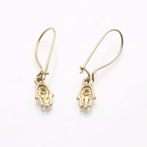 14k Yellow Gold Diamond Hamsa Dangle Earrings - JewelryJudaica