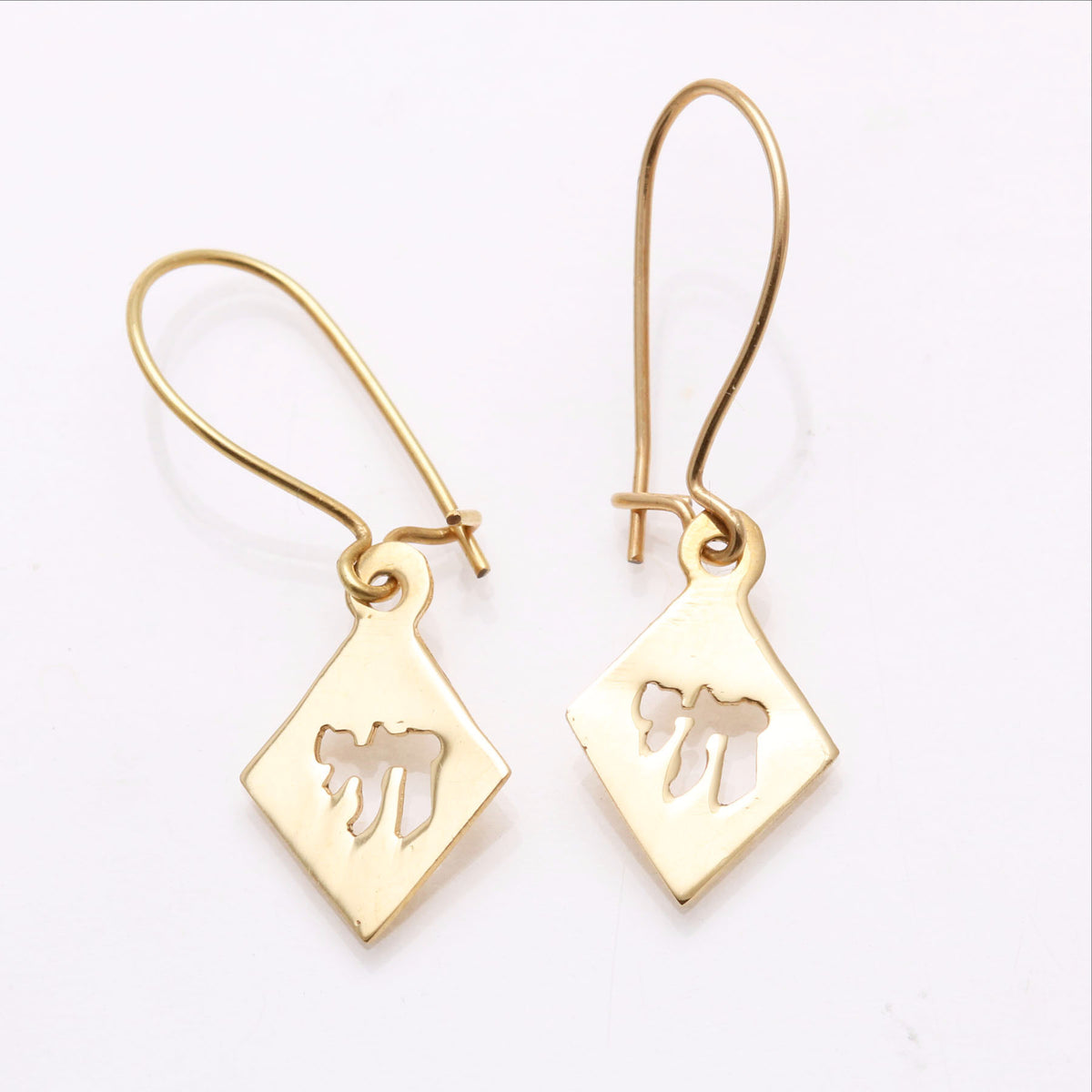 14k Yellow Gold Chai Cut Out Dangle Earrings - JewelryJudaica