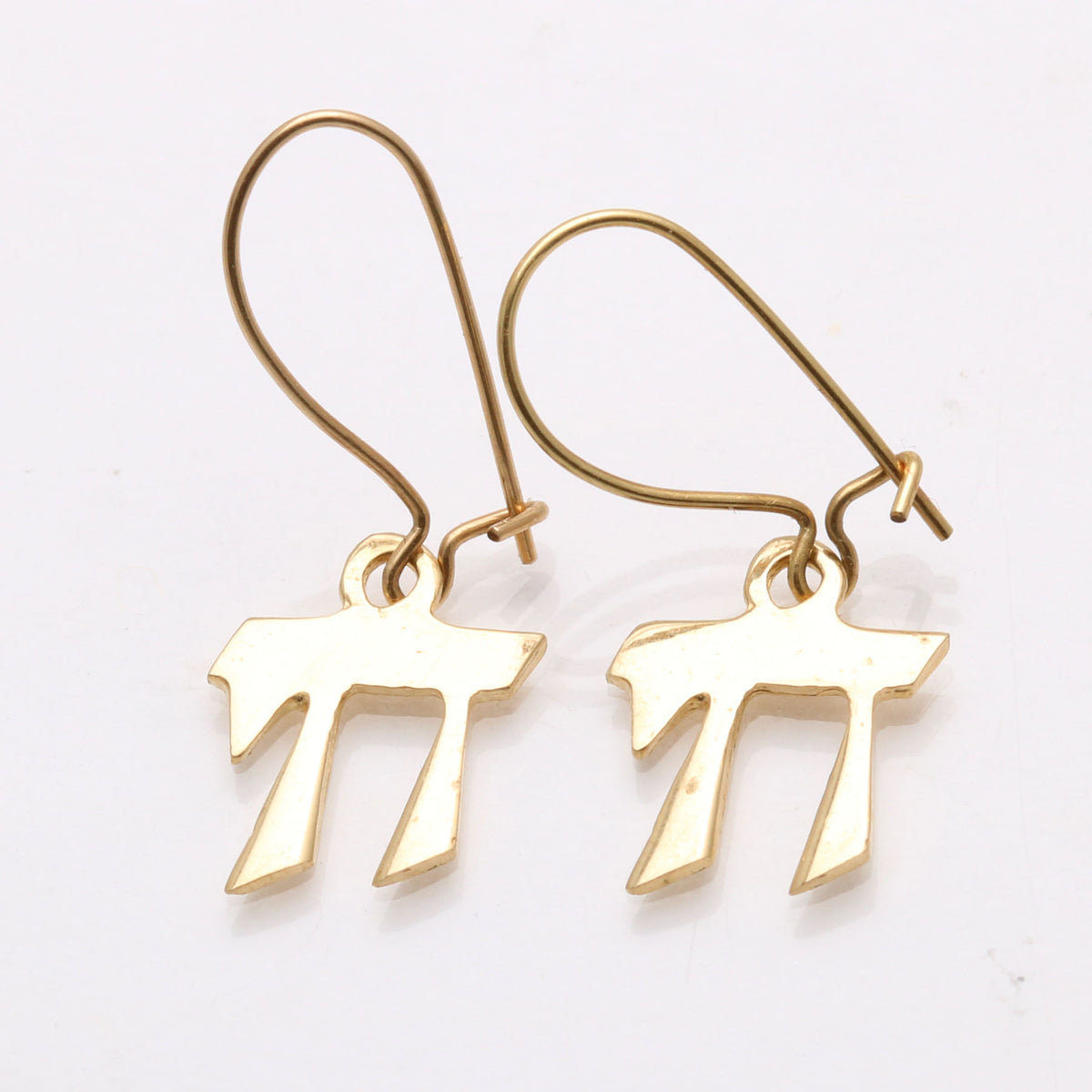 14k Yellow Gold Modern Chai Dangle Earrings - JewelryJudaica