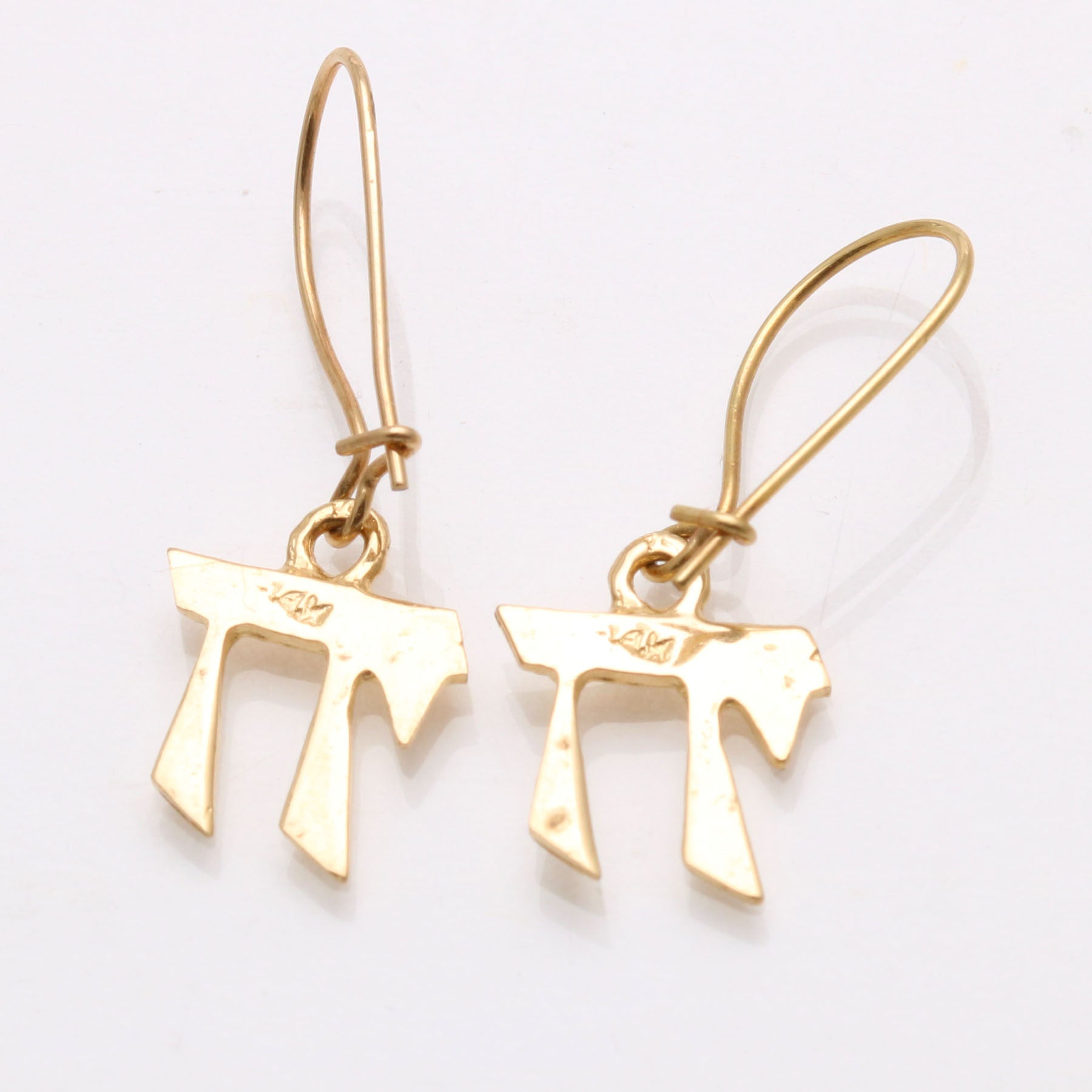 14k Yellow Gold Modern Chai Dangle Earrings - JewelryJudaica