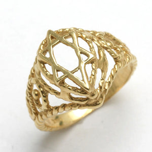 14k Yellow Gold Jewish Star of David Signet Ring Filigree - JewelryJudaica