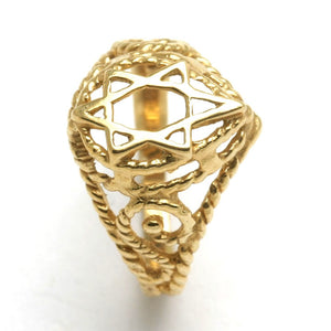 14k Yellow Gold Jewish Star of David Signet Ring Filigree - JewelryJudaica