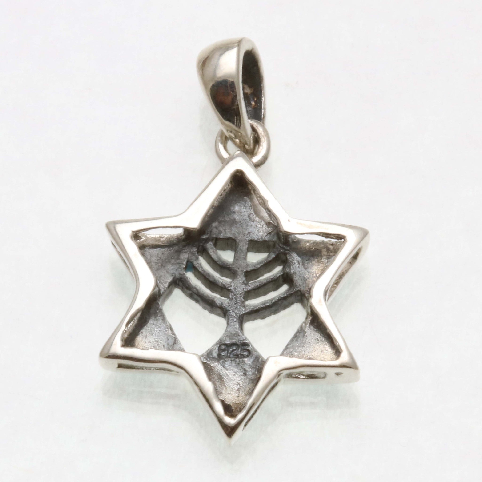 Sterling Silver Star of David Opalite Menorah Pendant - JewelryJudaica