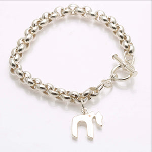 Sterling Silver Chai Rolo Link Bracelet - JewelryJudaica