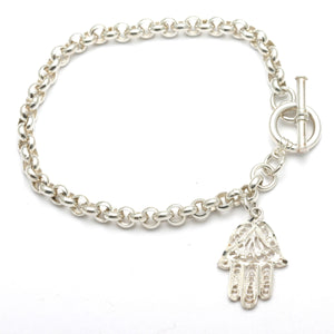 Sterling Silver Hamsa Charm Bracelet Filigree - JewelryJudaica