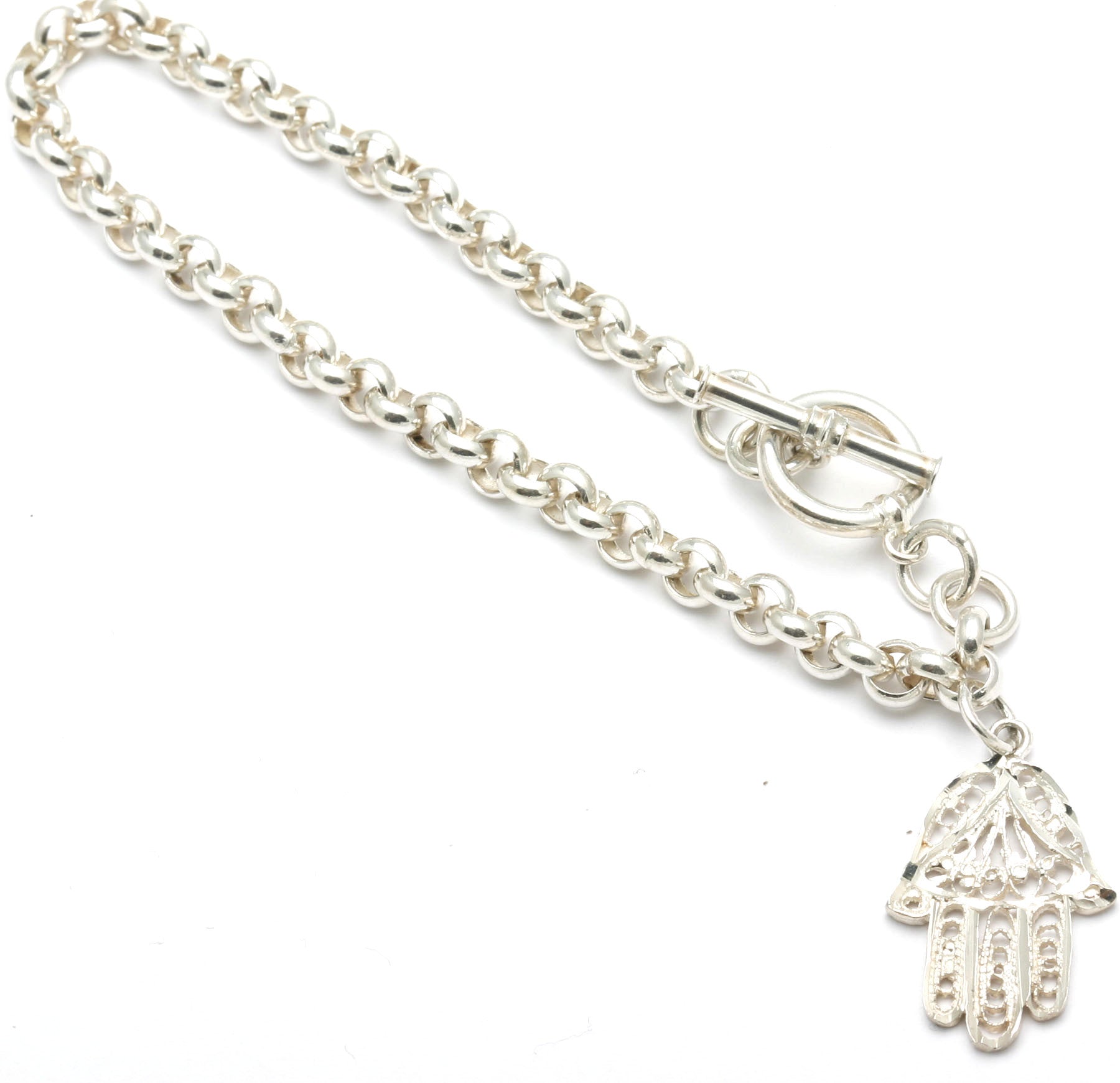 Sterling Silver Hamsa Charm Bracelet Filigree - JewelryJudaica