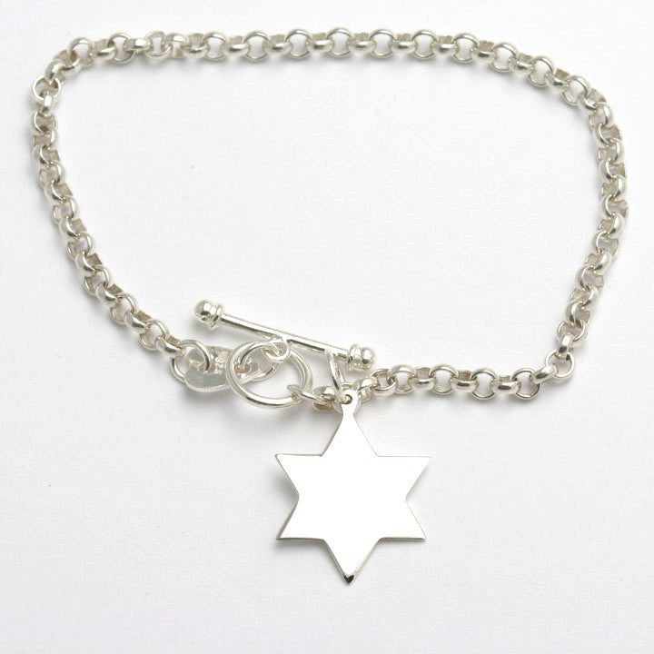 Sterling Silver Solid Star of David Charm Bracelet - JewelryJudaica