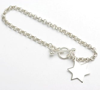 Sterling Silver Solid Star of David Charm Bracelet - JewelryJudaica
