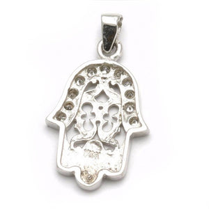 14K White Gold Diamond Hamsa Filigree Pendant Hand 1/4 carat - JewelryJudaica