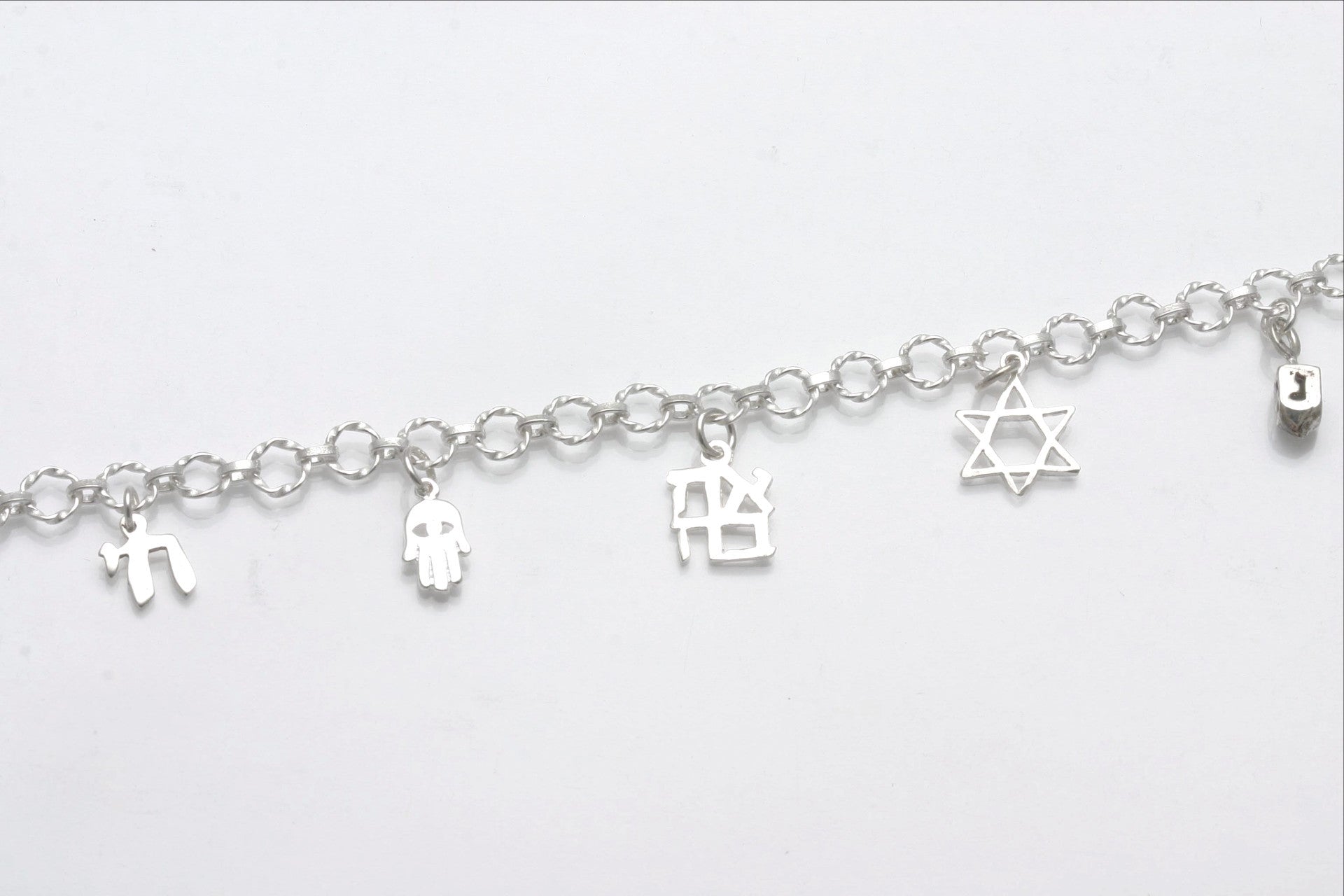 Sterling Silver Jewish Symbol Charm Bracelet Judaica - JewelryJudaica