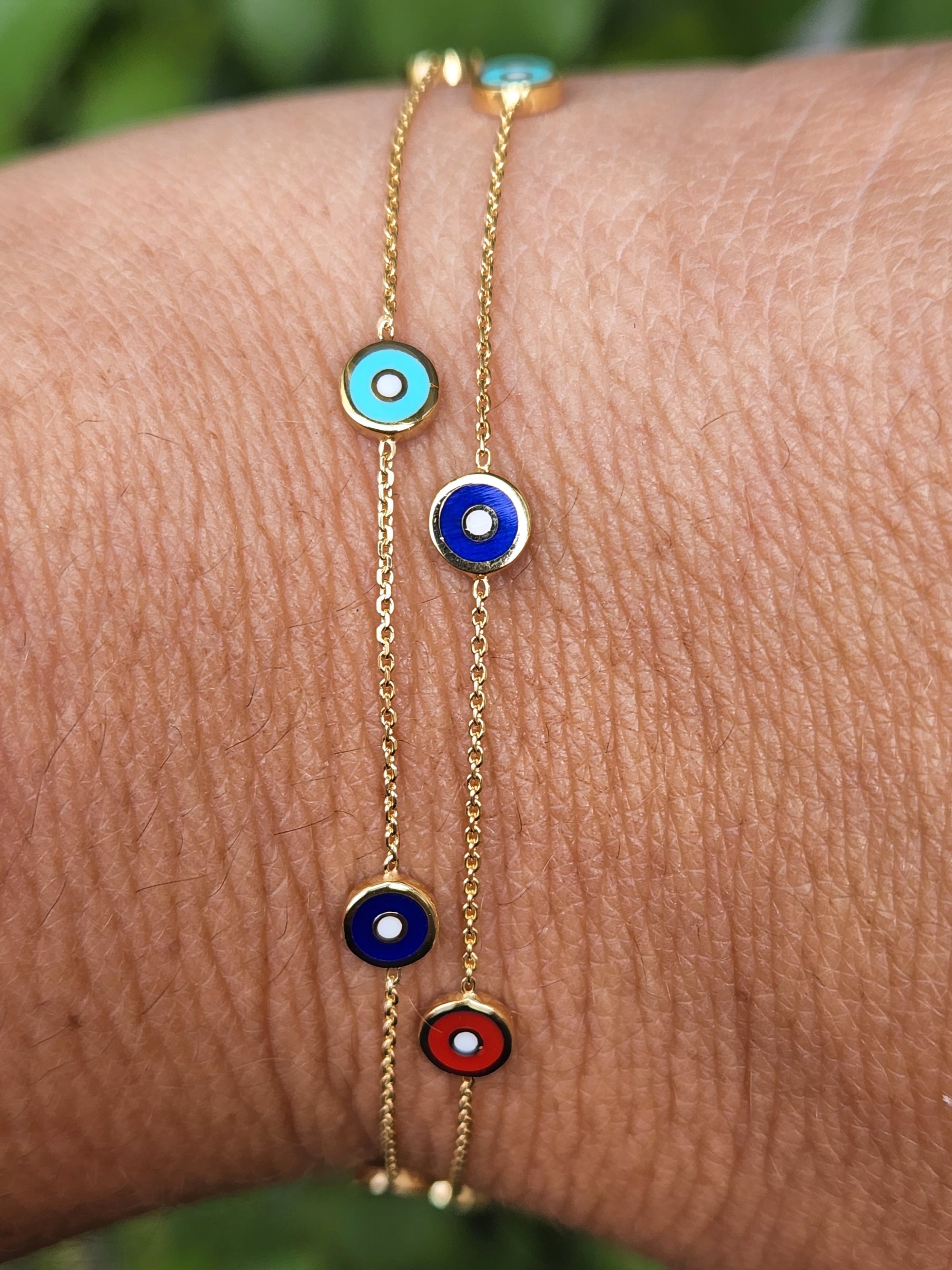 Evil Eye Multicolor Enamel Bracelet 14k Yellow Gold