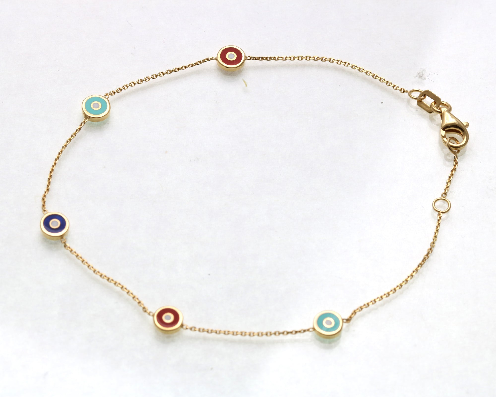 Evil Eye Multicolor Enamel Bracelet 14k Yellow Gold