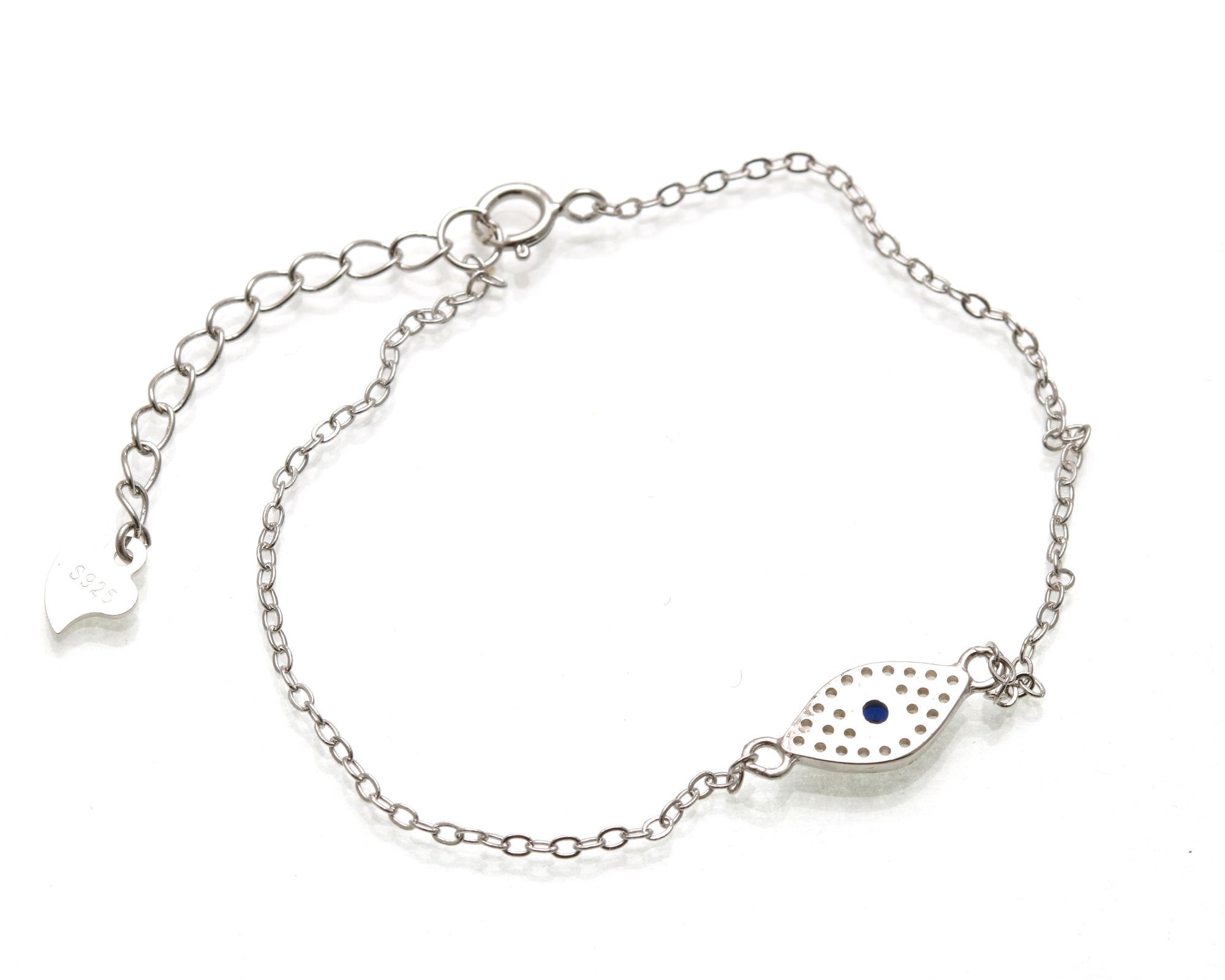 Evil Eye Sterling Silver CZ bracelet blue white