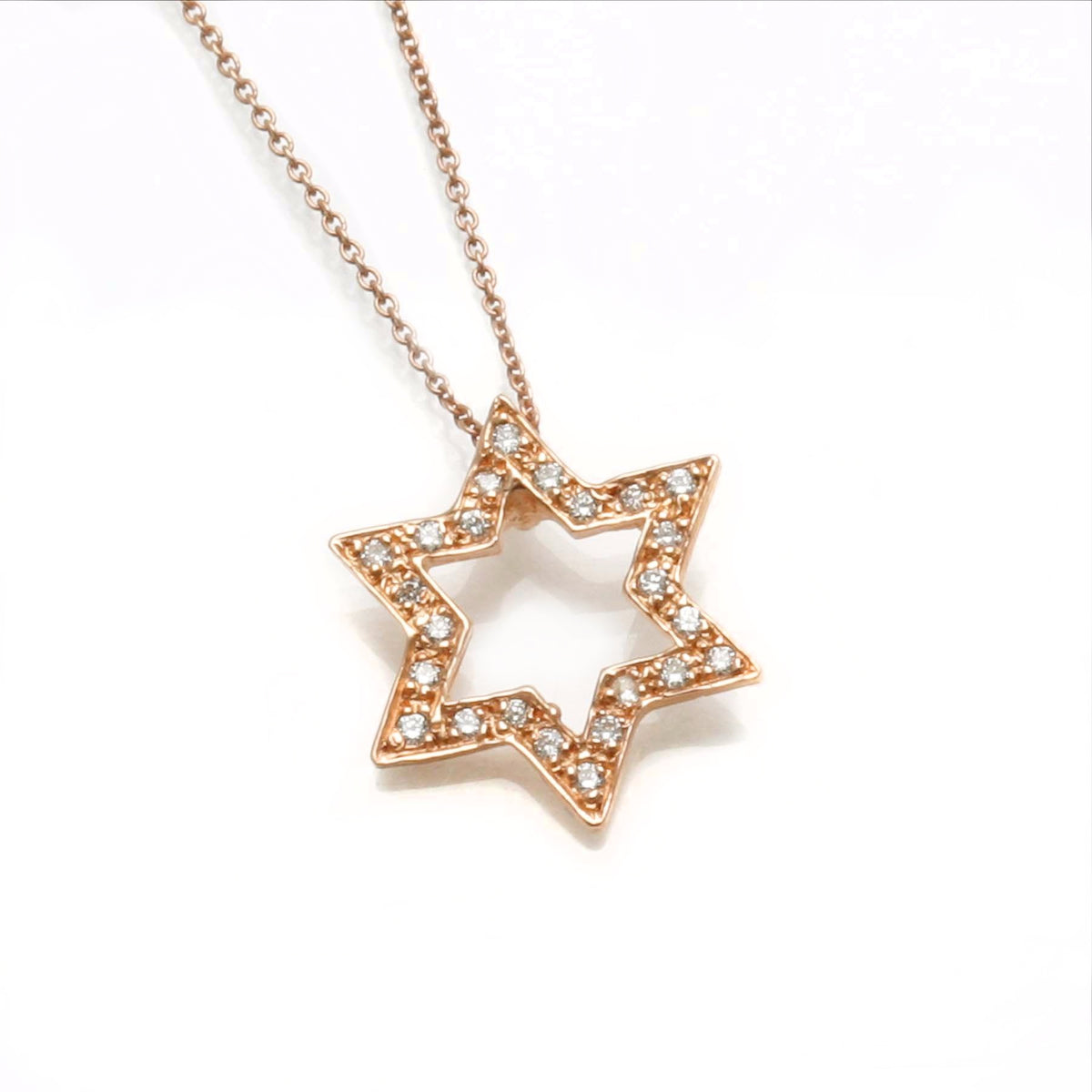 14k Rose gold Diamond Floating Star of David Pave Necklace - JewelryJudaica