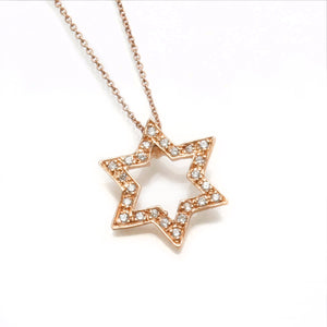 14k Rose gold Diamond Floating Star of David Pave Necklace - JewelryJudaica