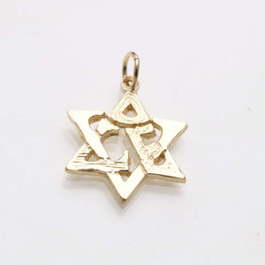 14k Yellow Gold Star of David Love Pendant Small - JewelryJudaica