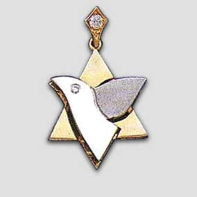 14k Yellow & White Gold Dove Star of David Diamond Pendant - JewelryJudaica
