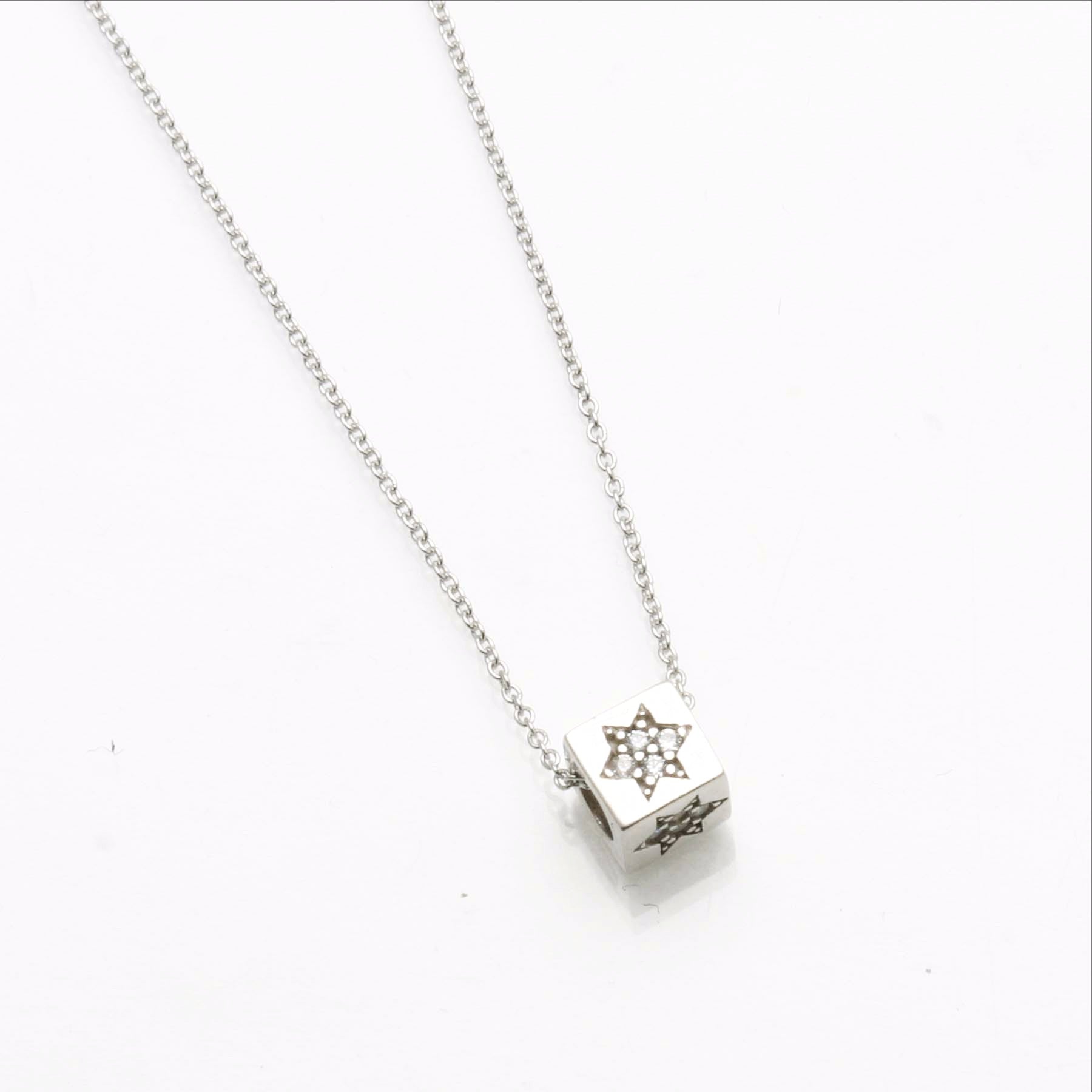 14k white gold Star of David Hamsa Cubic Zirconia Charm Necklace - JewelryJudaica